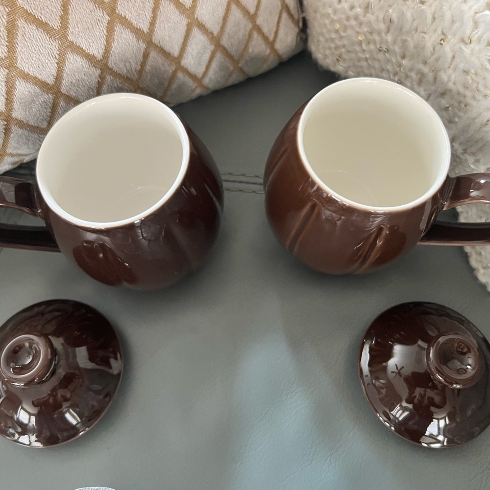 Vintage TEAVANA Brown MCM PORCELAIN 6pc TEA Coffee 8oz CUP MUG SET w/ Infusers - Picture 8 of 16